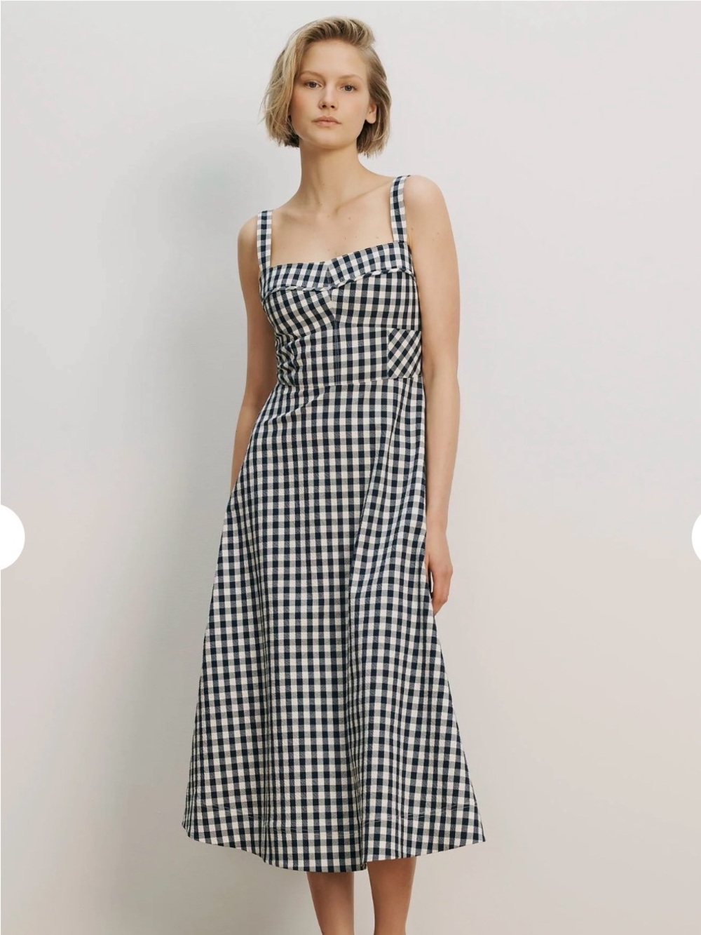 NWT! Veronica Beard Aila Gingham Square-Neck Midi Dress in Navy and White